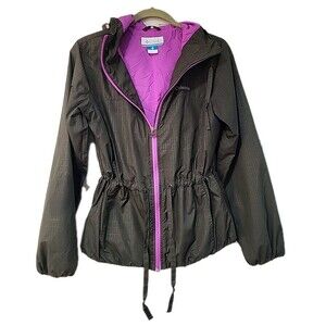 Columbia Women’s Windbreaker Jacket Size Medium Army green W/ Pink Lining hooded